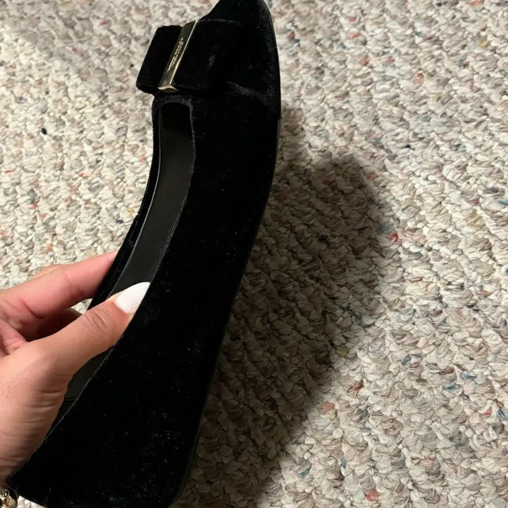 Kate Spade Suede Bow Black Gold Ballet Flats- Size 6 - Picture 10 of 11